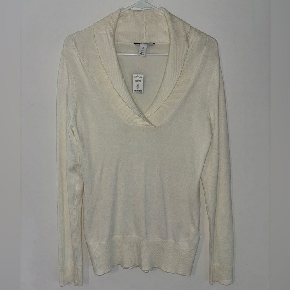 White House Black Market‎ Ecru Cowl V-Neck Sweater Size Small